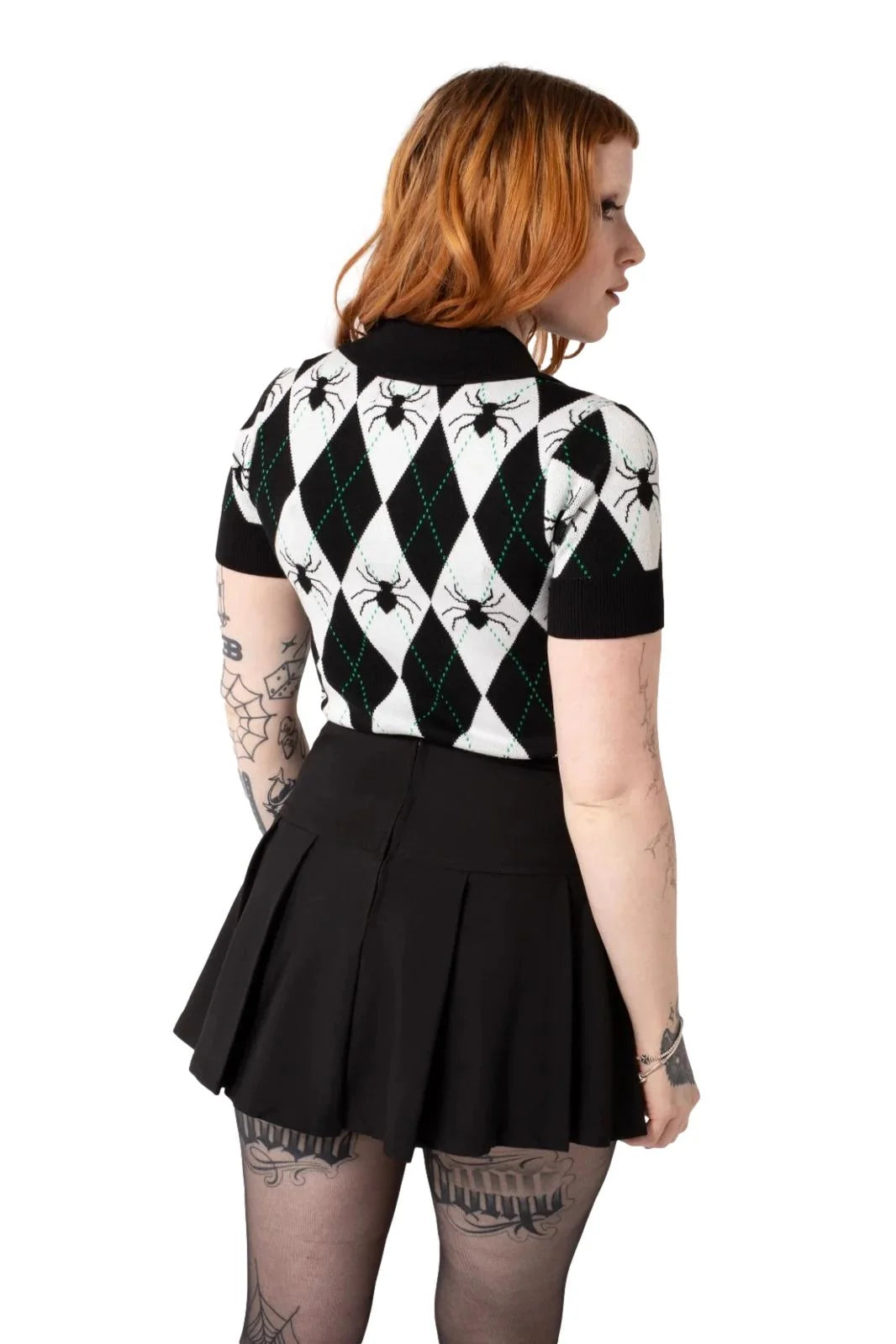 Hell Bunny Natasha Knitted Top - Gothic Spider Argyle Print | Ro Rox