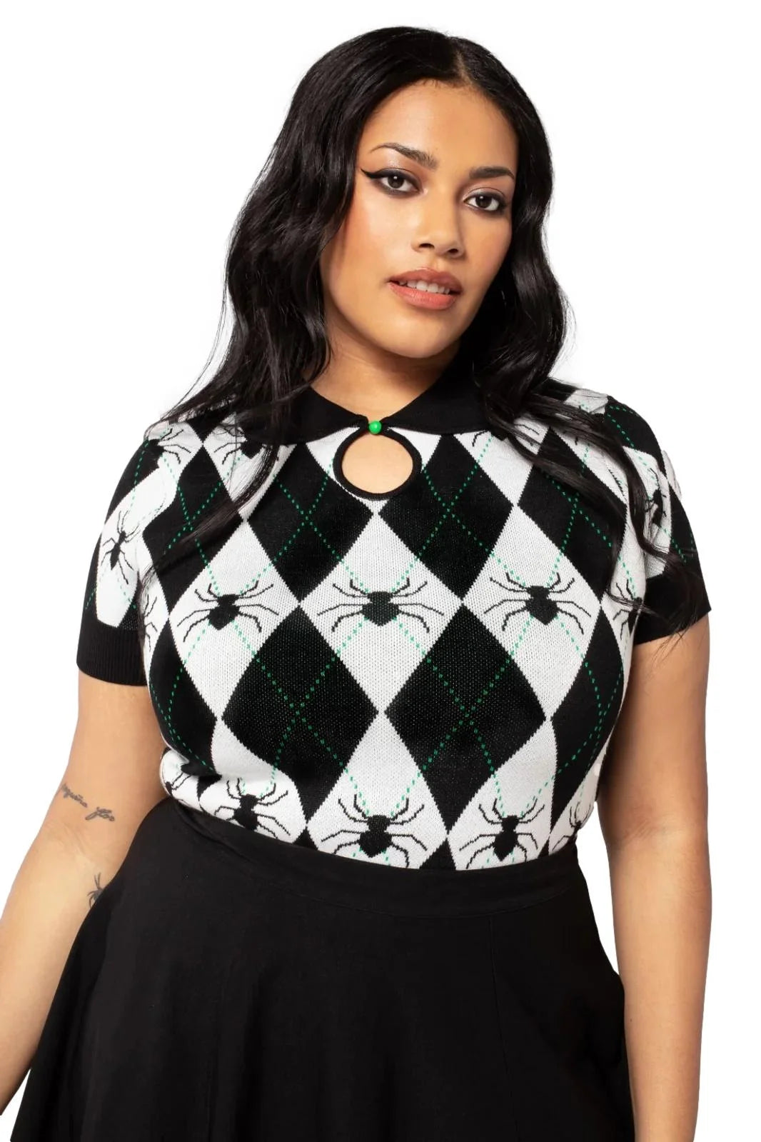 Hell Bunny Natasha Knitted Top - Gothic Spider Argyle Print | Ro Rox