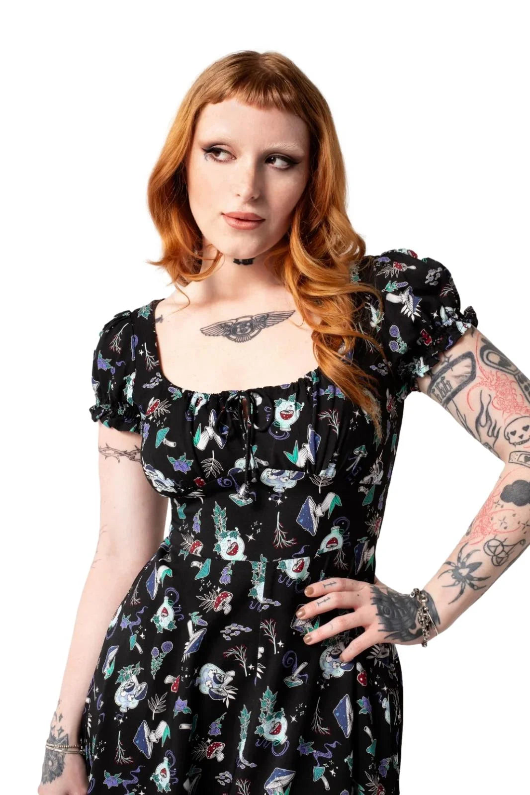 Hell Bunny Amanita Dress - Enchanting Gothic Floral Print