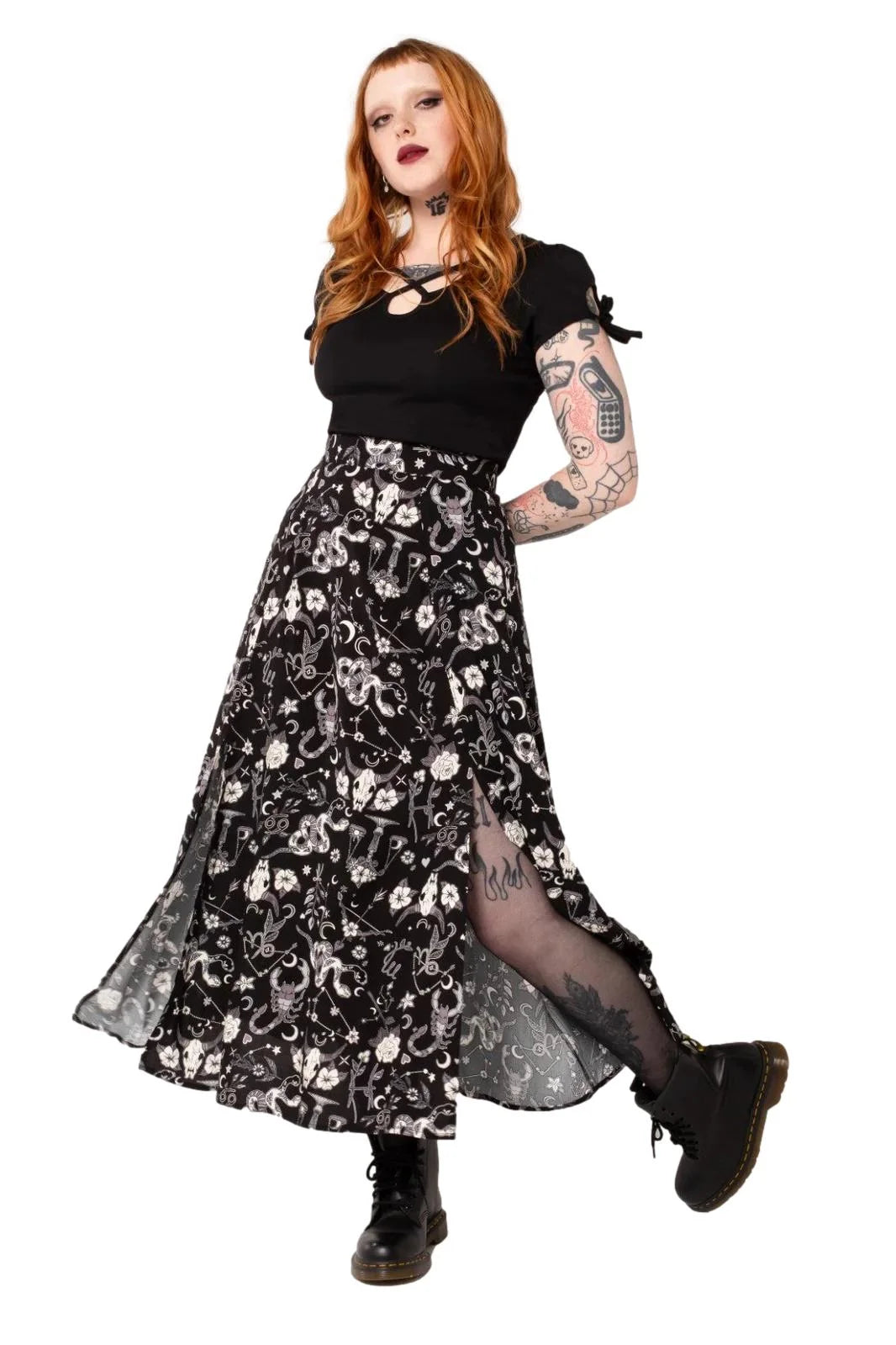 Hell Bunny Star Sign Skirt Dark Enchantment Goth Midi Skirt