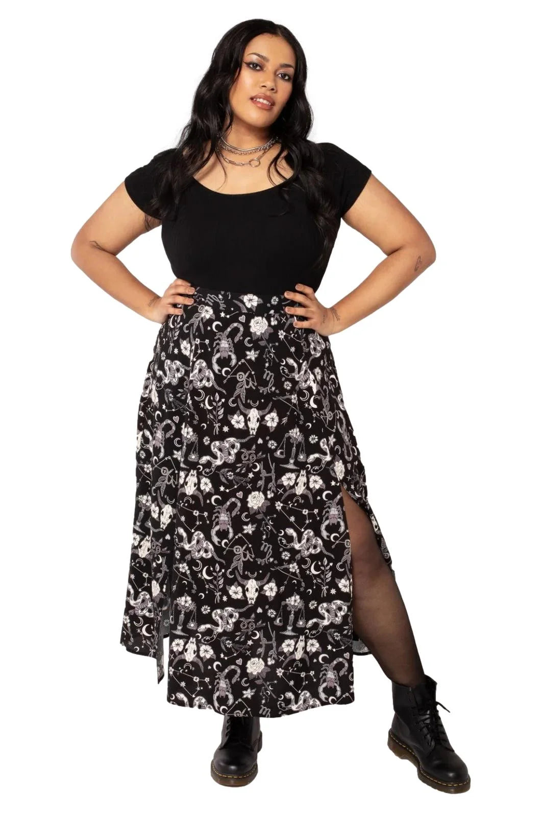 Hell Bunny Star Sign Skirt Dark Enchantment Goth Midi Skirt