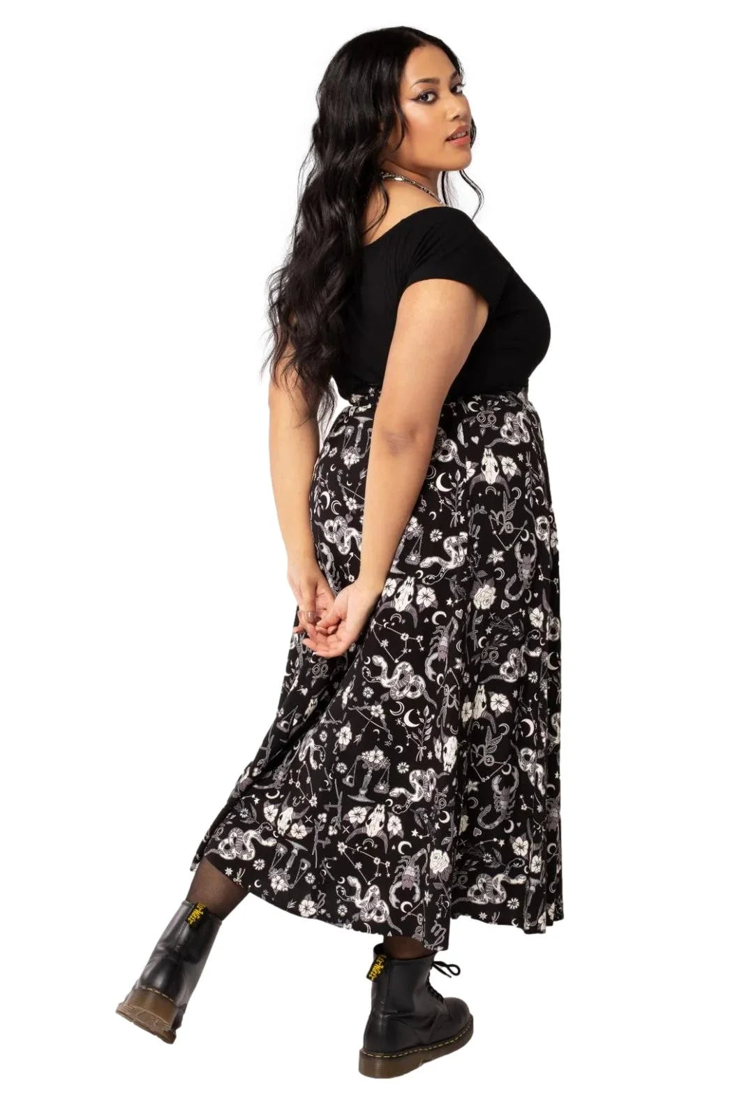 Hell Bunny Star Sign Skirt Dark Enchantment Goth Midi Skirt