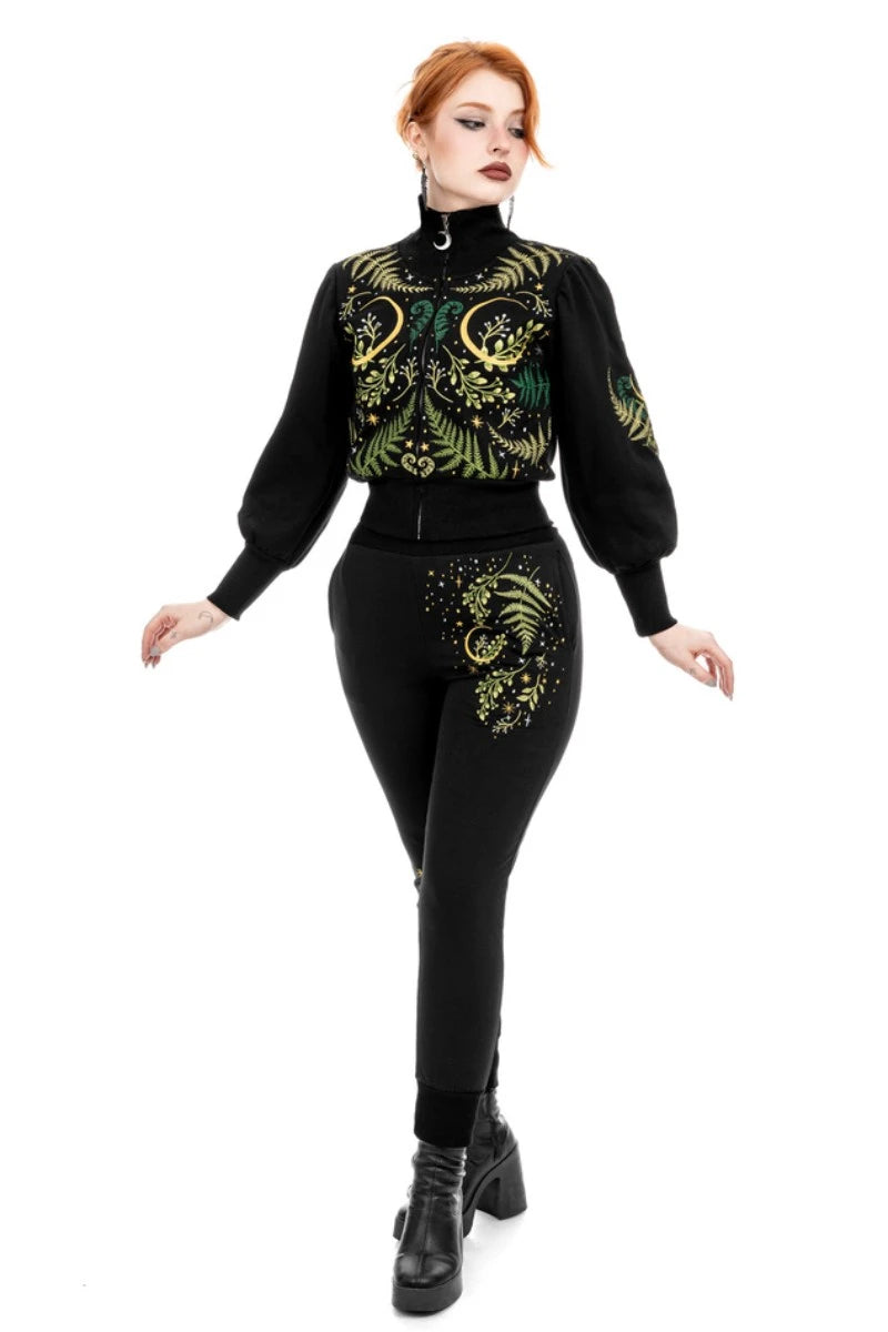 Restyle Herbal Cropped Sweatshirt - Gothic Botanical Zip-Up