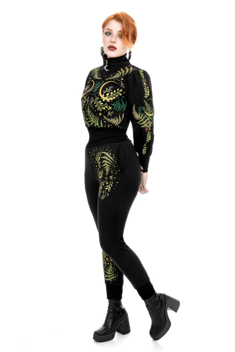 Restyle Herbal Cropped Sweatshirt - Gothic Botanical Zip-Up