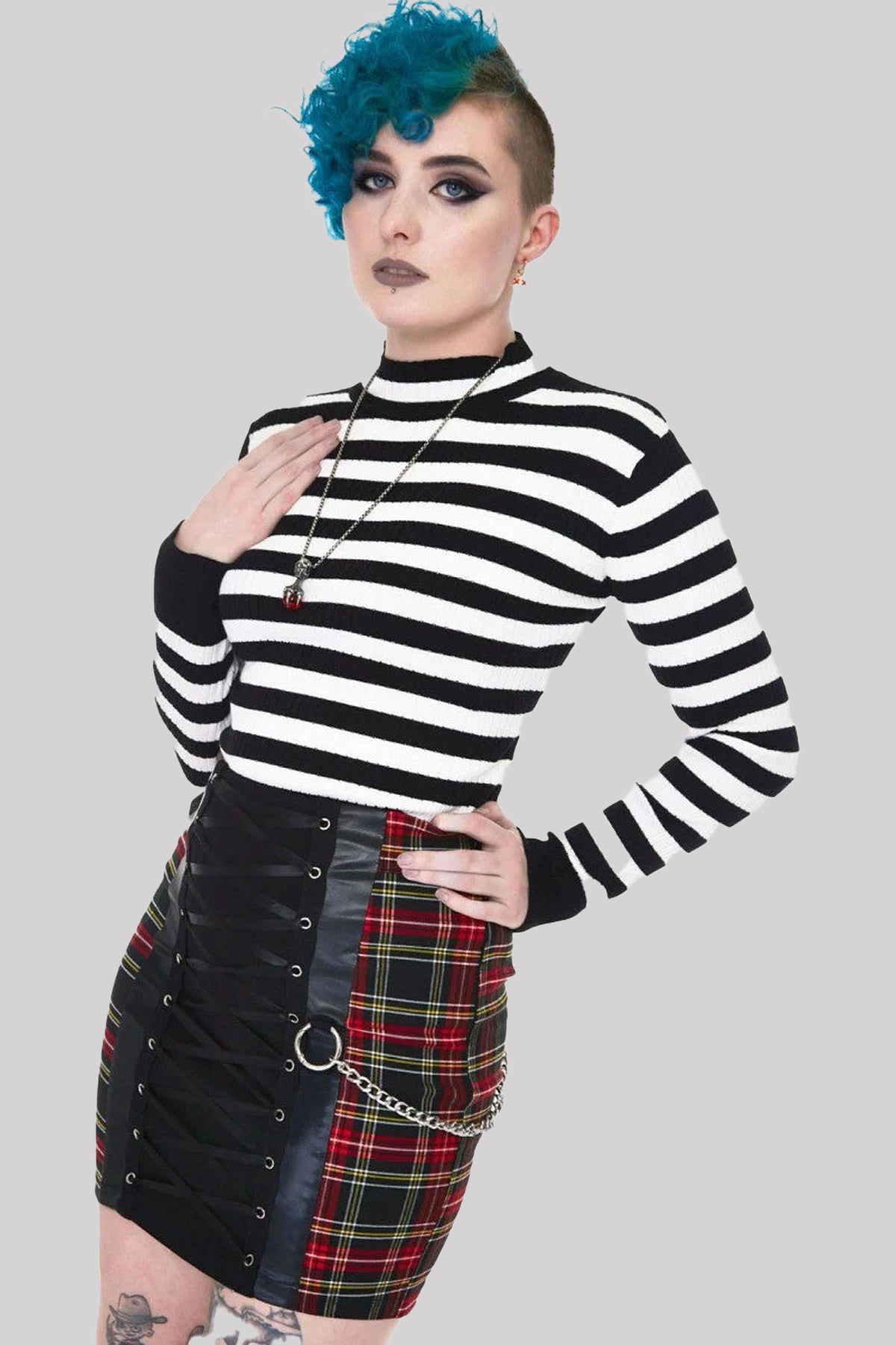 Jawbreaker Menace Stripe Ribbed Sweater Gothic Punk Jumper, Black & White