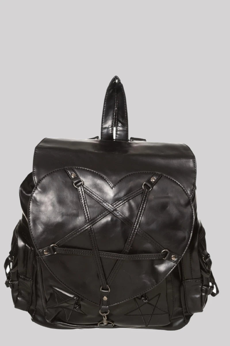 Banned Jamie Black Backpack Gothic Pentagram Punk Heart Bag | Ro Rox