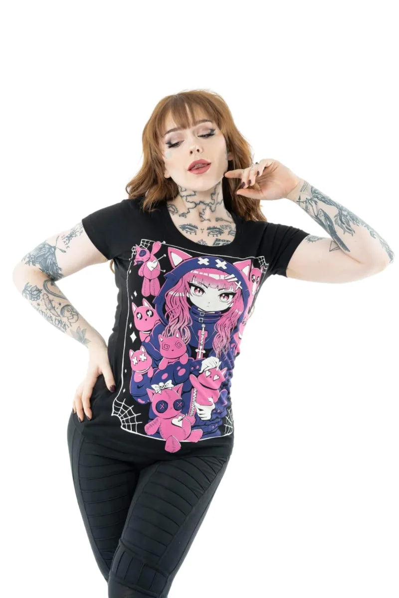 Cupcake Cult Kitty Mayhem T-Shirt - Pink Anime Graphic Tee