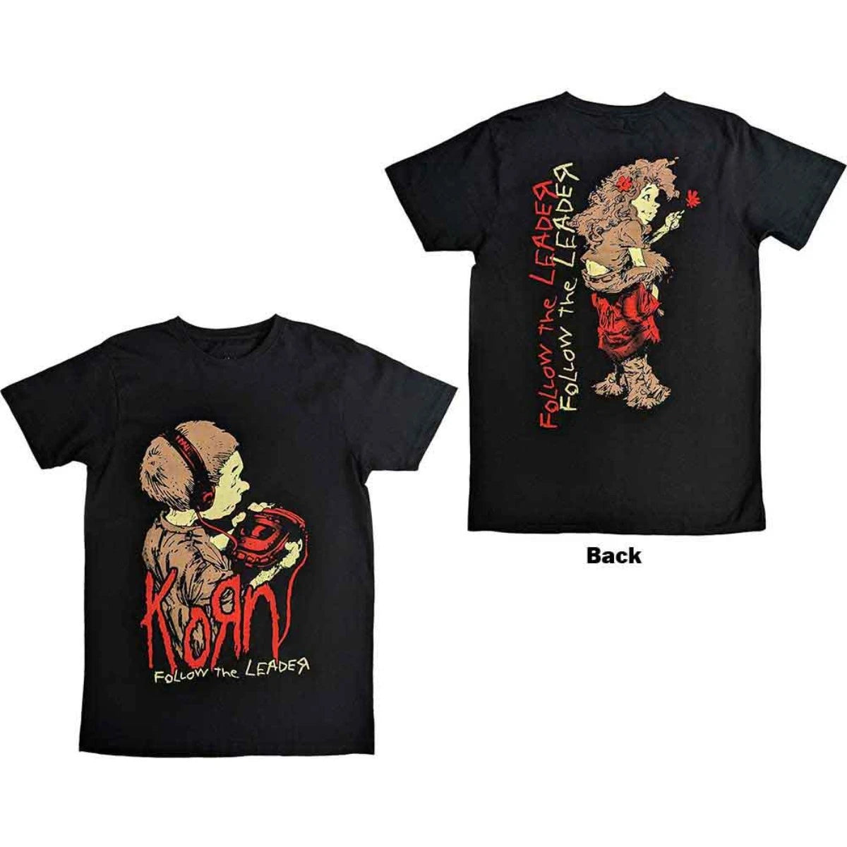 Korn Follow The Leader T-Shirt - Unisex Black Band Tee | Ro Rox Korn Follow The Leader T-Shirt - Unisex Black Band Tee | Ro Rox