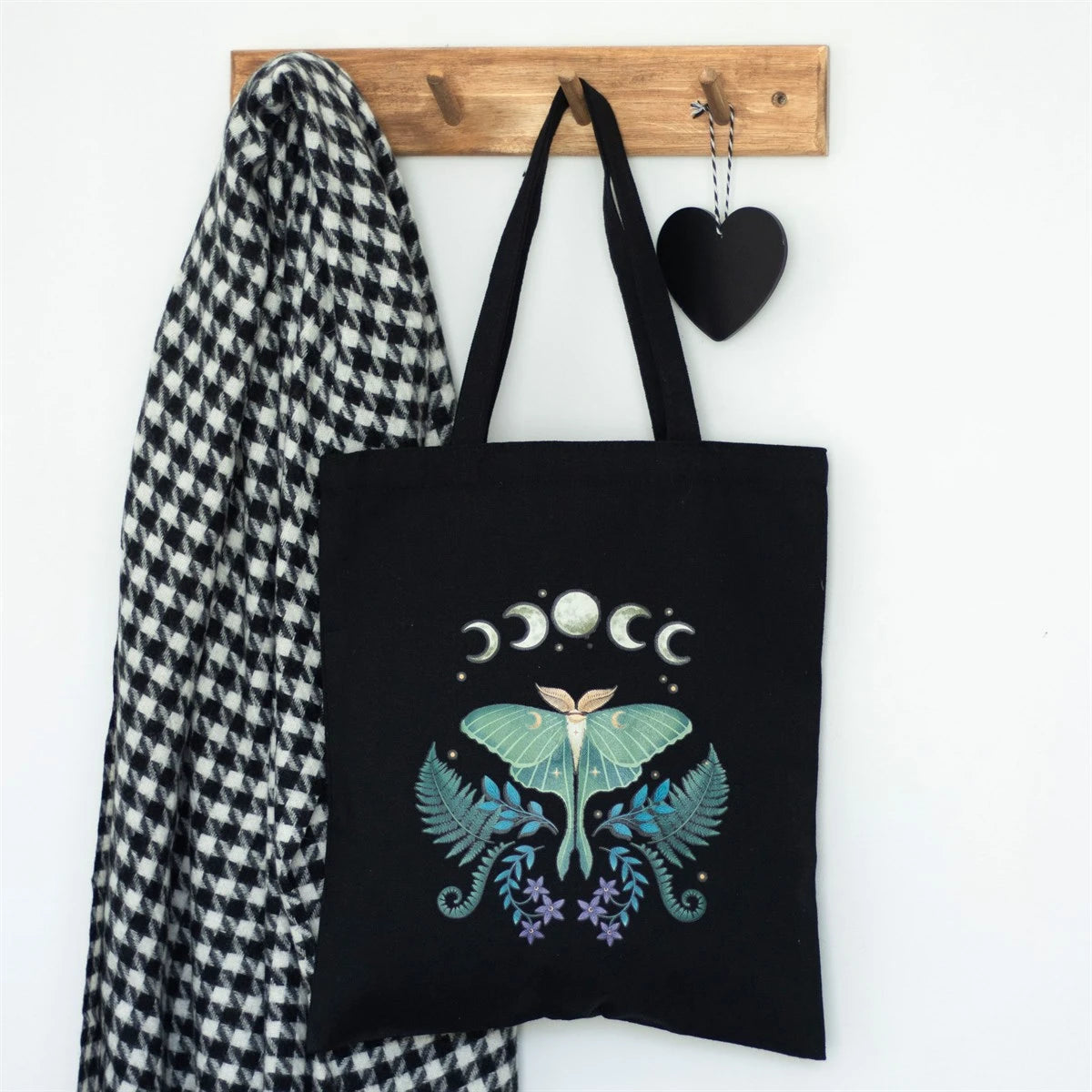 Luna Moth Moon Phase Canvas Tote Bag – Black Witchy Shopper