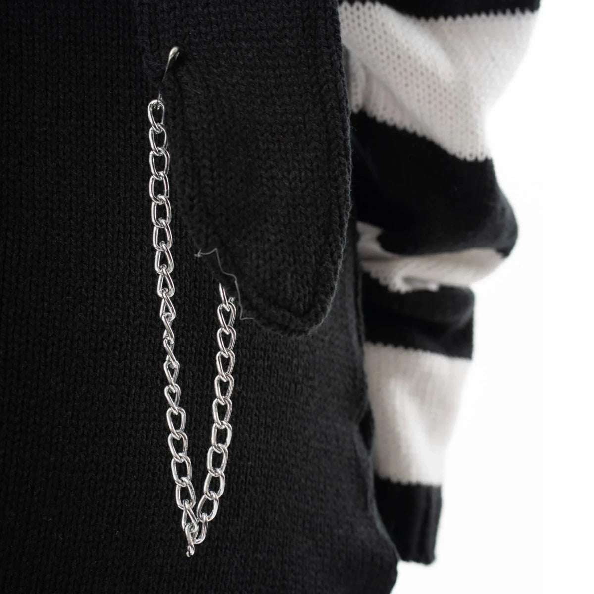 Voodoo Bunny Cardigan - Striped Gothic Hooded Chain Sweater