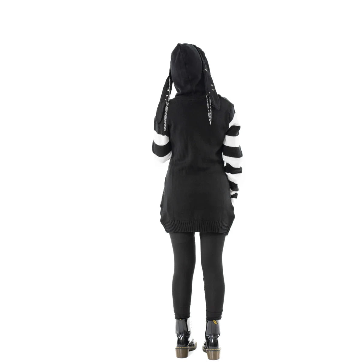 Voodoo Bunny Cardigan - Striped Gothic Hooded Chain Sweater