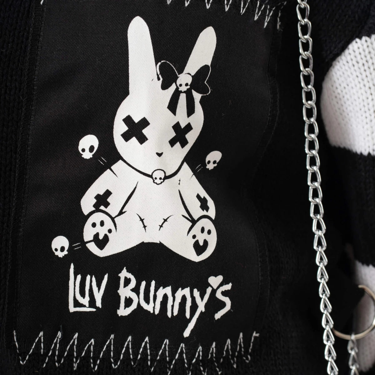 Voodoo Bunny Cardigan - Striped Gothic Hooded Chain Sweater