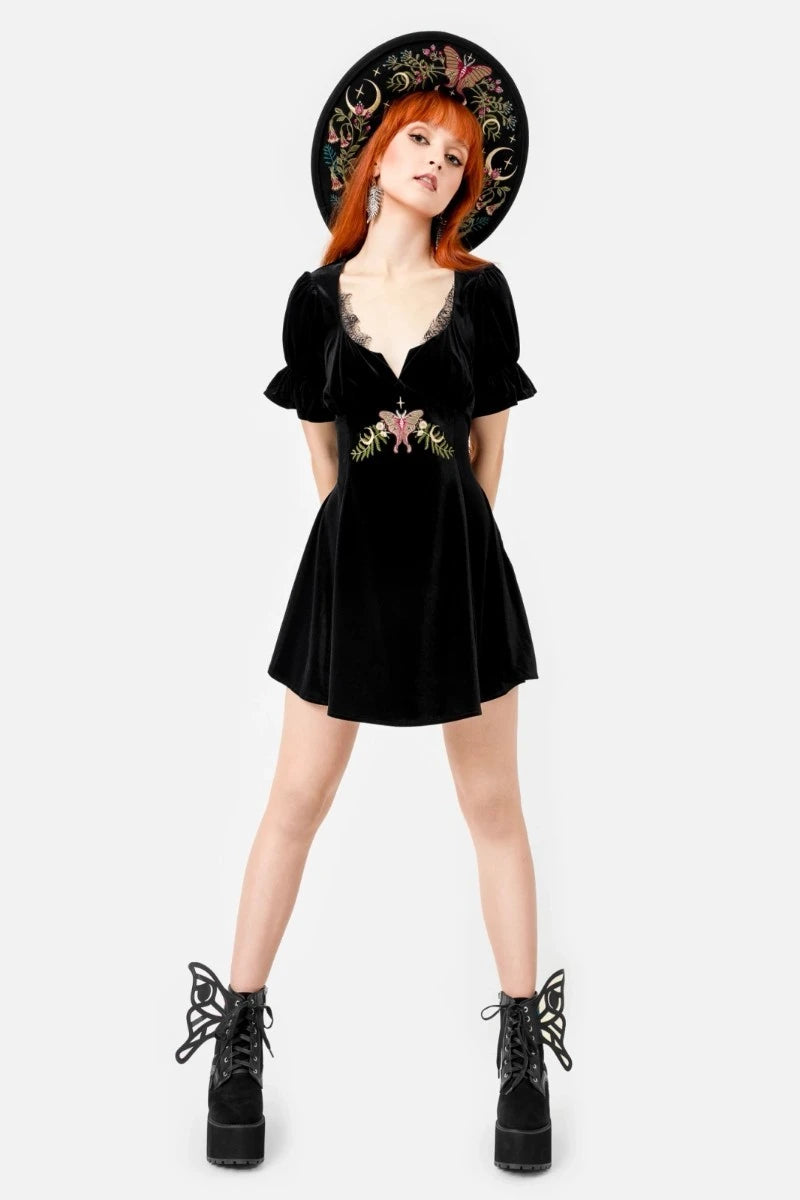 Restyle Midnight Flora Mini Dress - Gothic Velvet Witchy