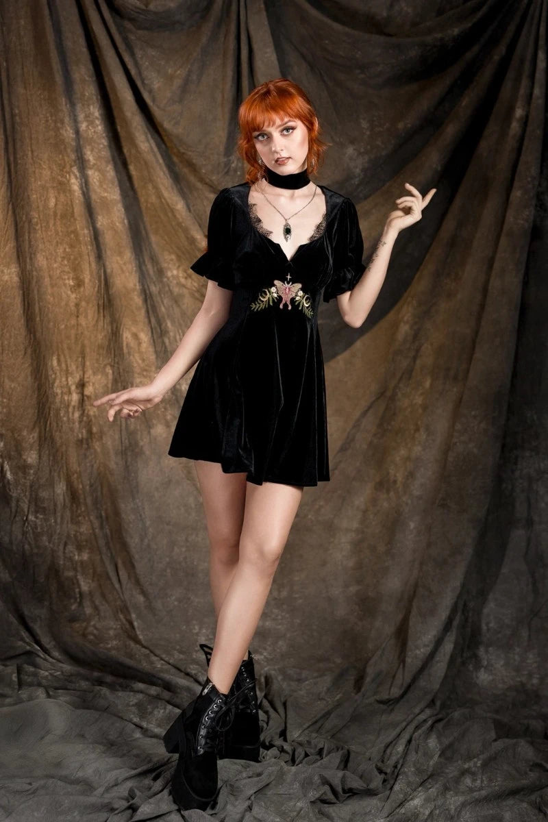 Restyle Midnight Flora Mini Dress - Gothic Velvet Witchy
