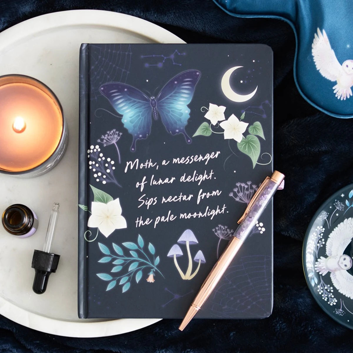 Midnight Moth Journal with Amethyst Pen - Gothic Writing Set