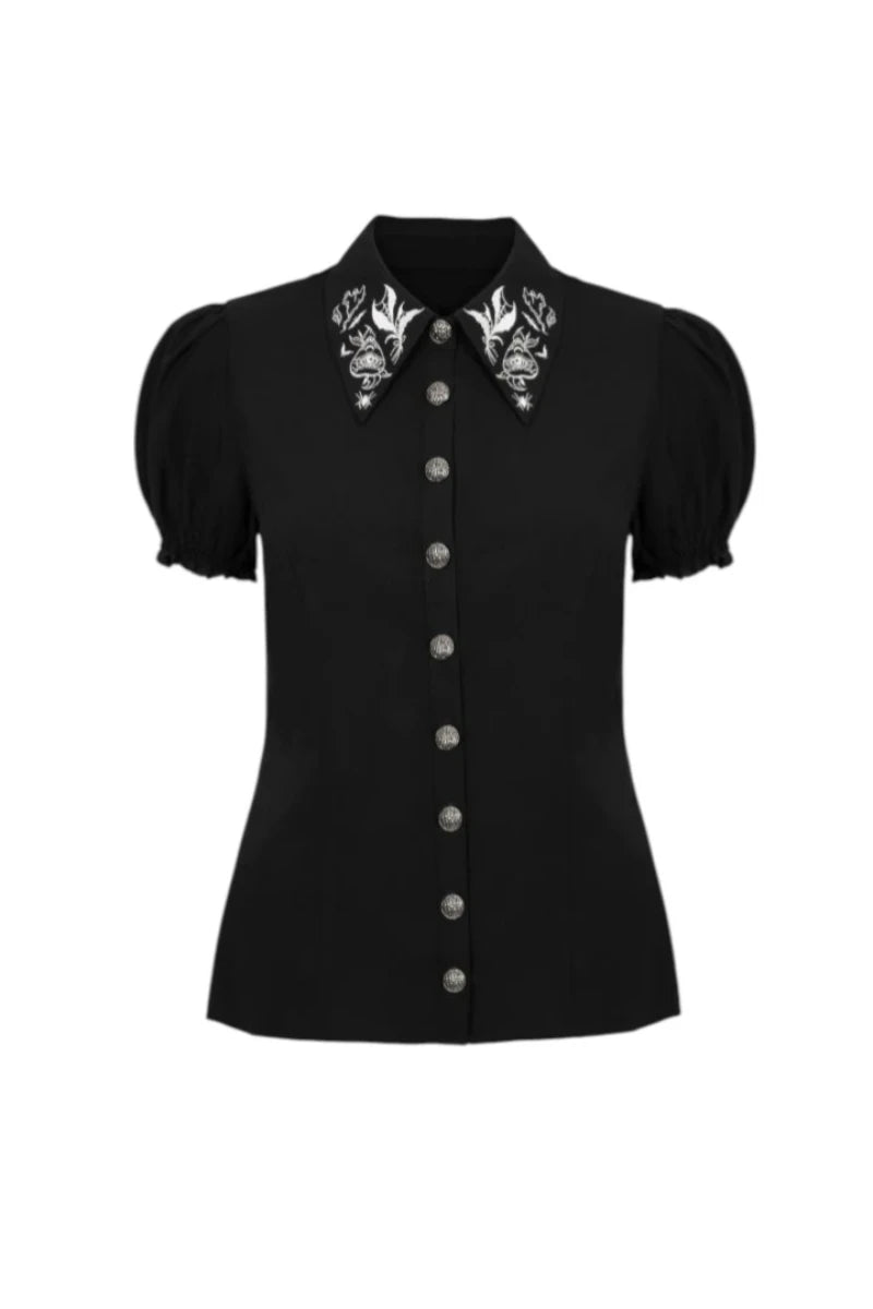 Hell Bunny Mischief Blouse - Gothic Floral Embroidered Top