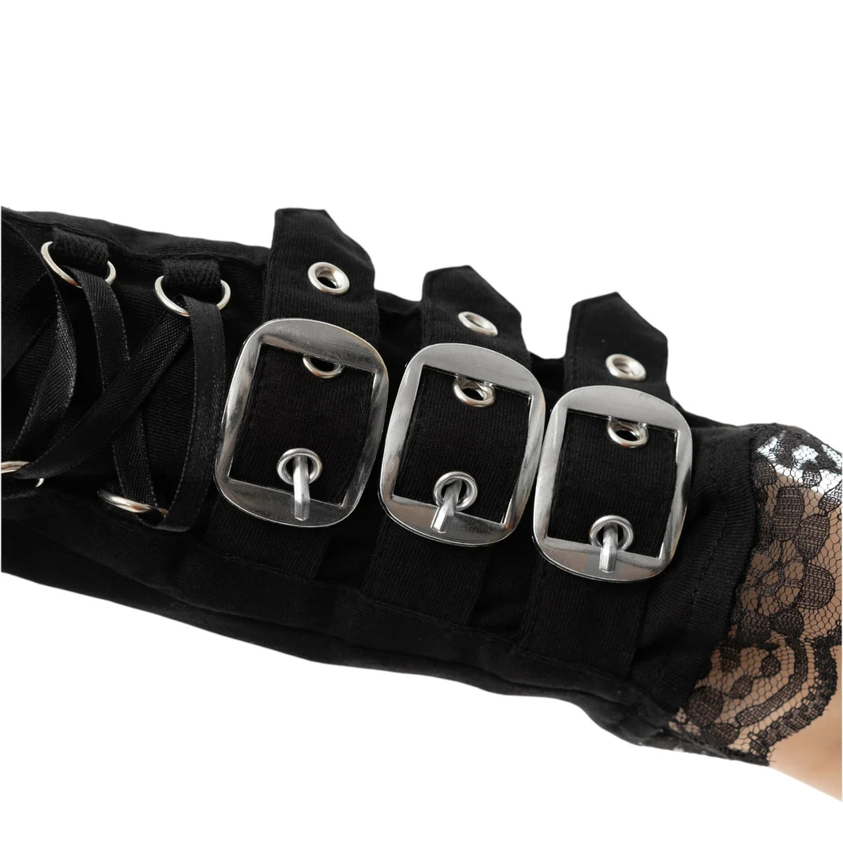 Poizen Industries Monroe Armwarmers Black Buckle Lace Style