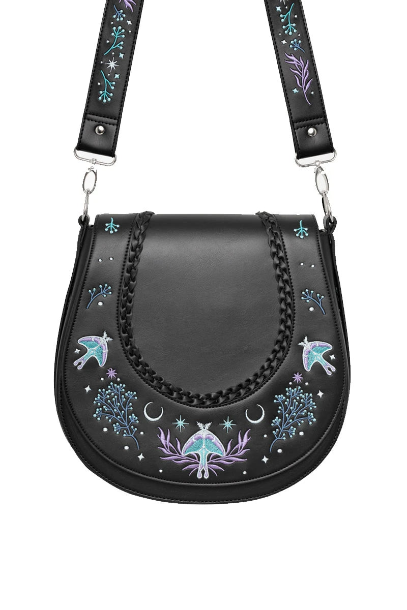 Restyle Moonglow Saddle Bag - Gothic Lunar Moth Handbag