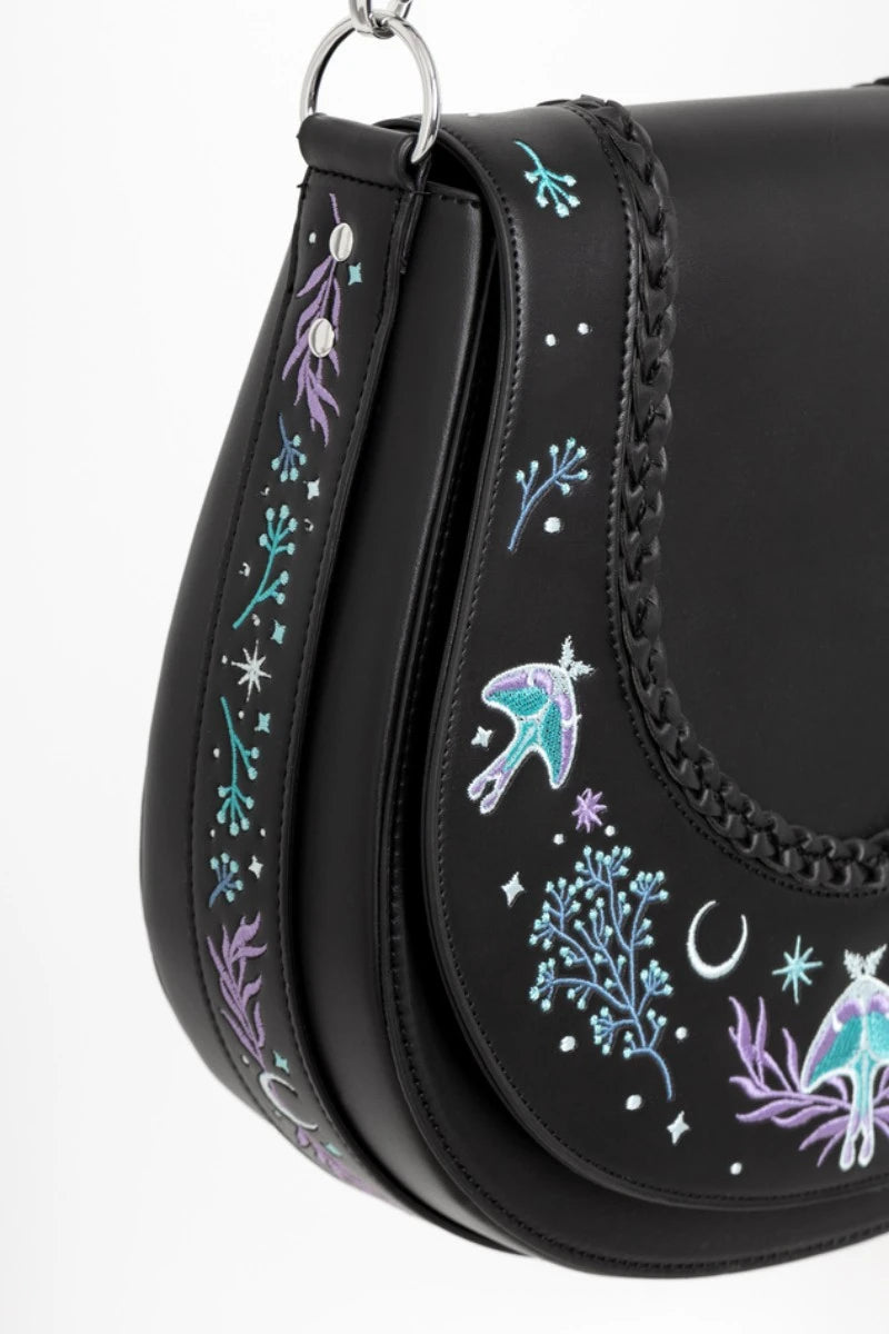 Restyle Moonglow Saddle Bag - Gothic Lunar Moth Handbag