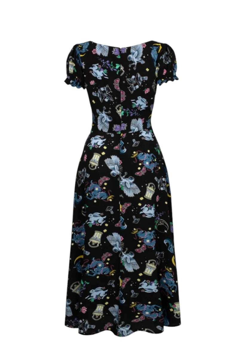Hell Bunny Moonlit Midi Dress - Gothic Celestial Print