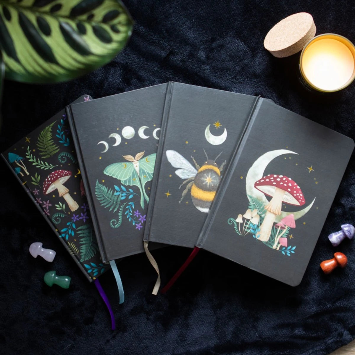 Moth and Moon Phases A5 Notebook - Mystical Journal with Gold Edges