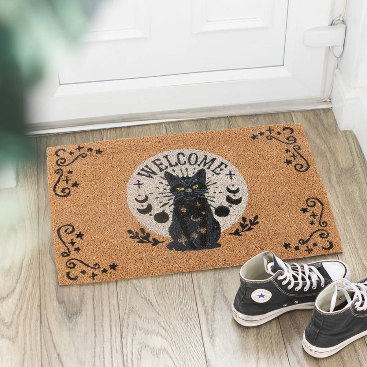 Magick Cat Energy Doormat Natural Black Cat Coir Entrance Mat