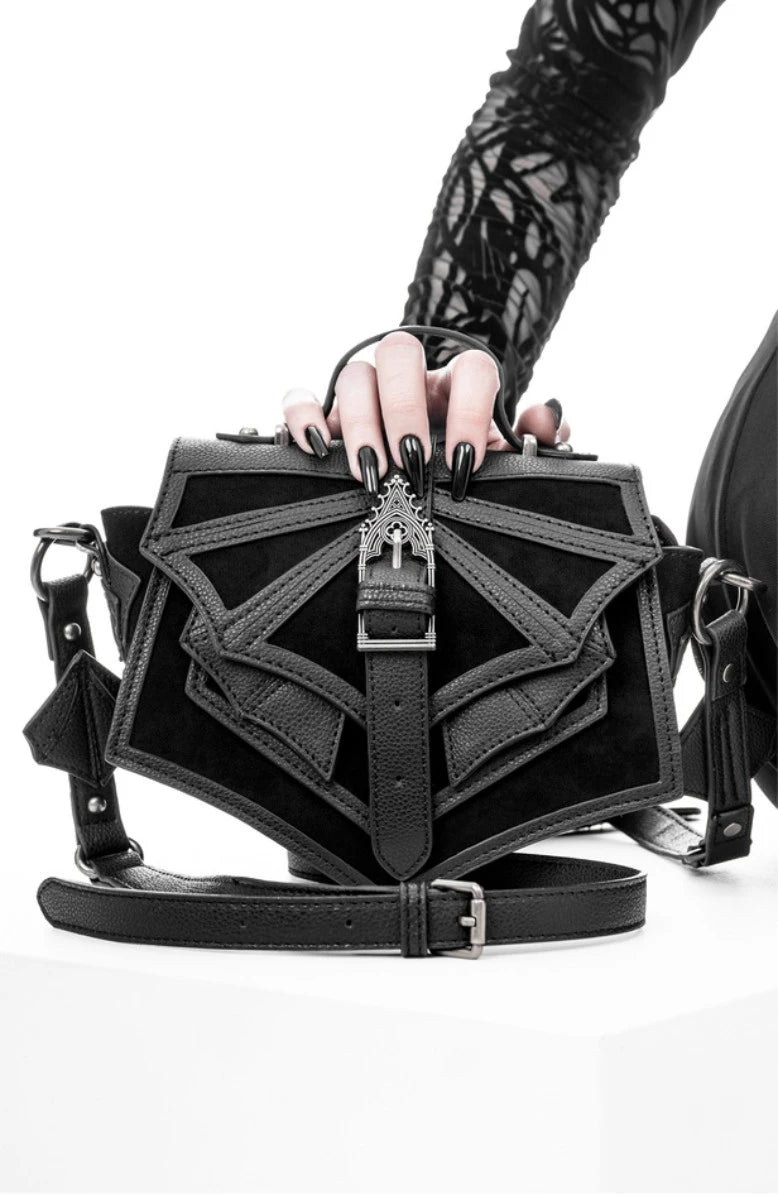 Restyle Night Creature Shoulder Bag - Gothic Velvet Bat Purse