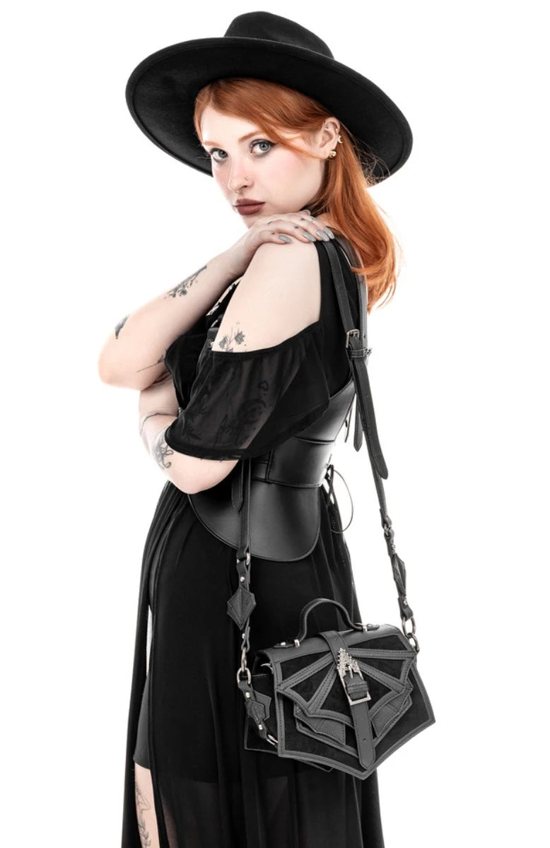 Restyle Night Creature Shoulder Bag - Gothic Velvet Bat Purse