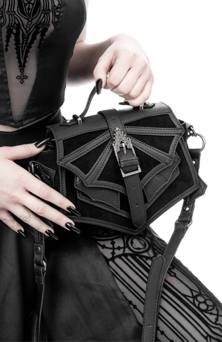 Restyle Night Creature Shoulder Bag - Gothic Velvet Bat Purse