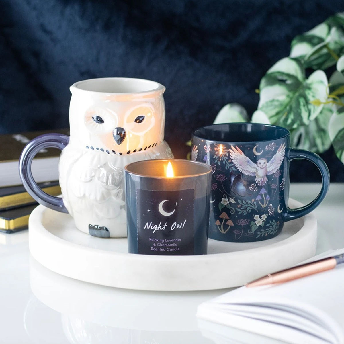 Night Flight Ceramic Mug - All-Over Owl and Forest Print