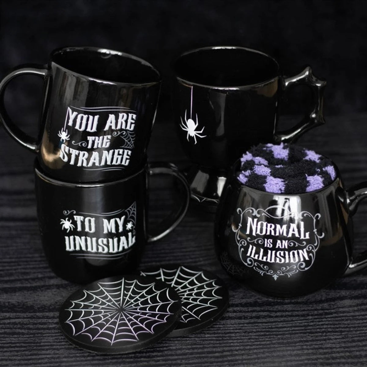 Illusion Gothic Mug and Socks - Cozy Black & Purple Gift Box