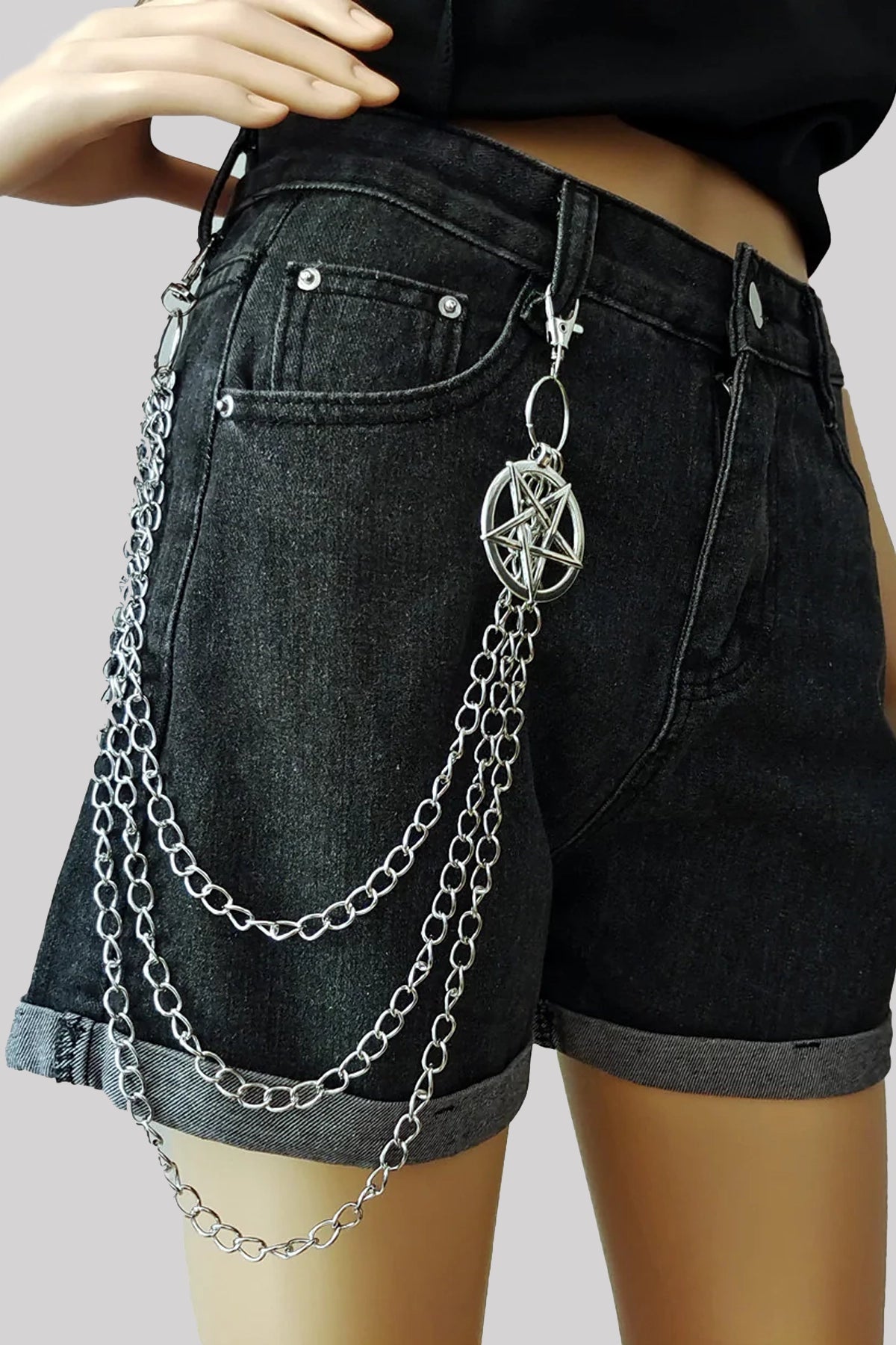 Pentagram Belt Chain Gothic Punk Triple Keychain Unisex