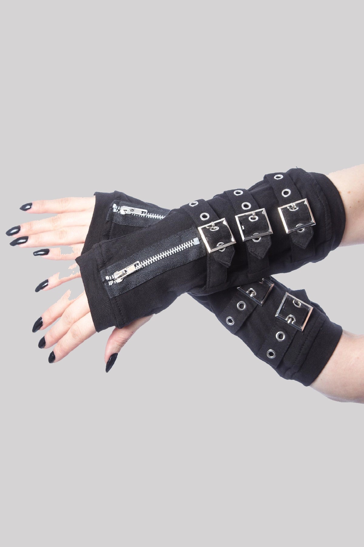 Poizen Industries Omega Goth Punk Buckle Arm Warmers Gloves Ro Rox