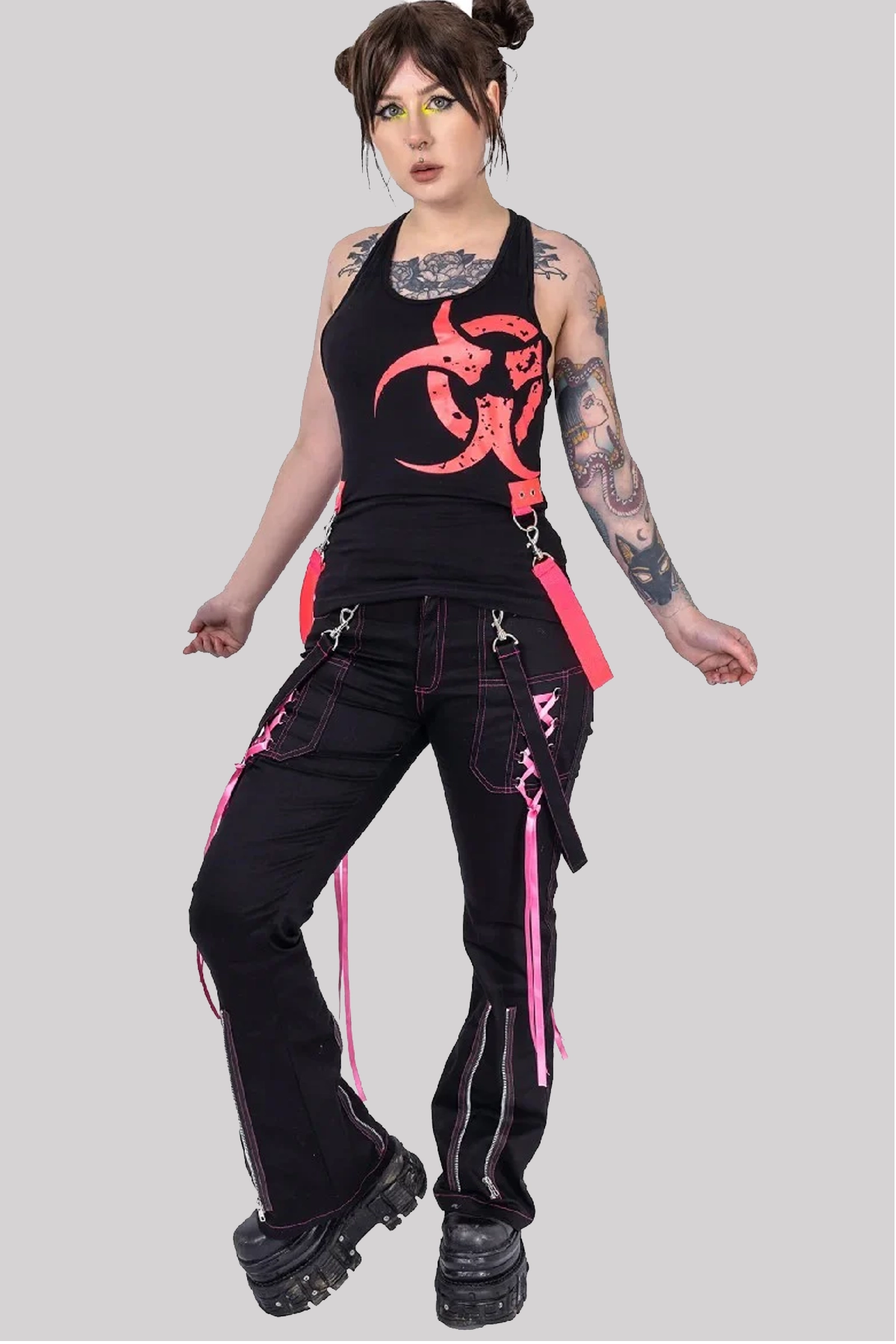 Poizen Industries Pink Black Gothic Punk Harness Fuse Pants