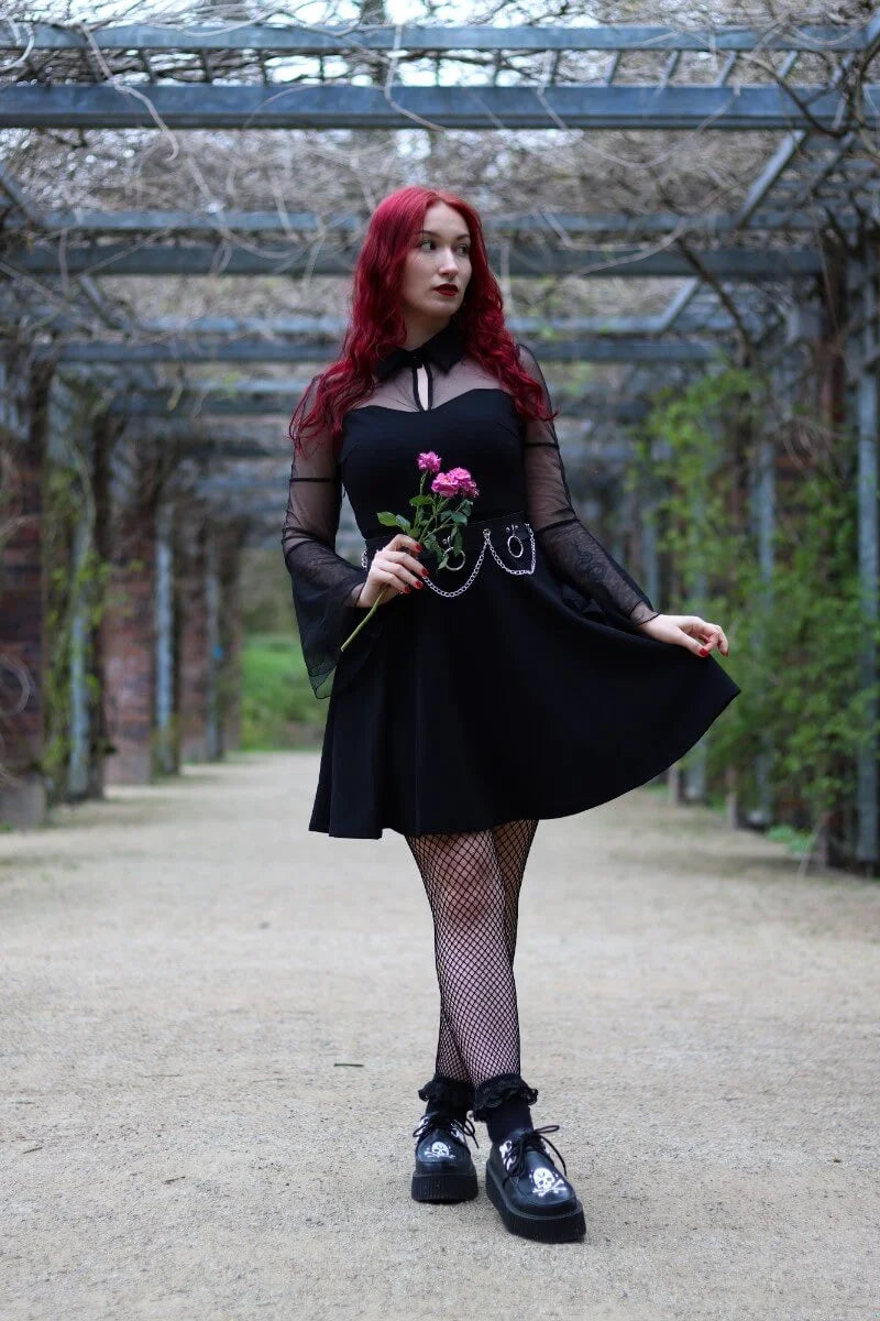 Ro Rox Desdemona Keyhole Mesh Goth Bell Sleeve Swing Dress Ro Rox