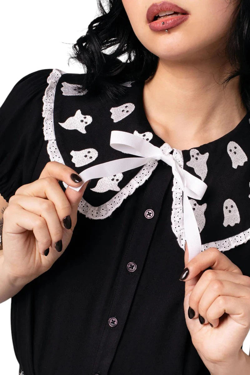 Hell Bunny Phantomette Blouse Gothic Halloween Ghost Collar