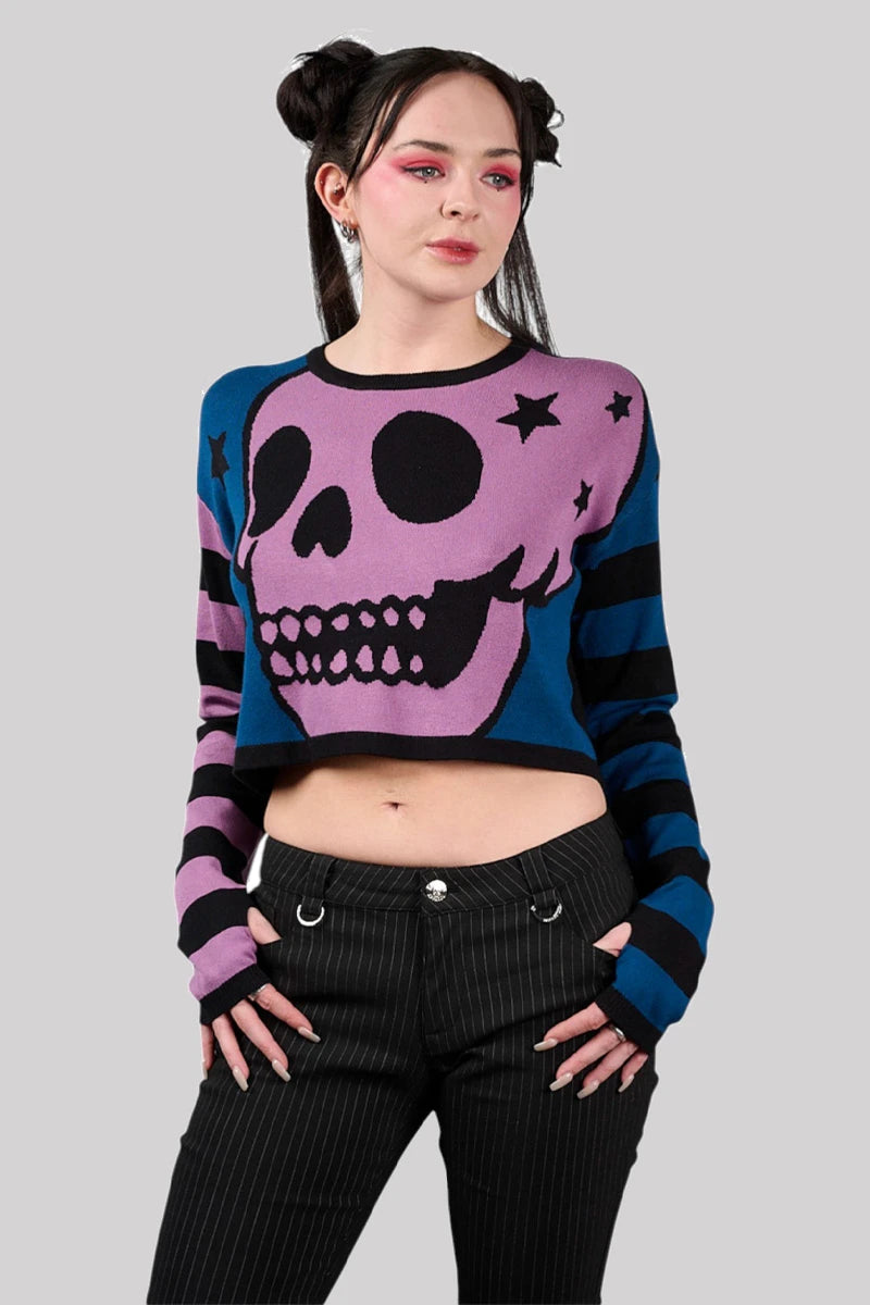 Banned Voidstar Skull Jumper Cropped Gothic Knit Sweater