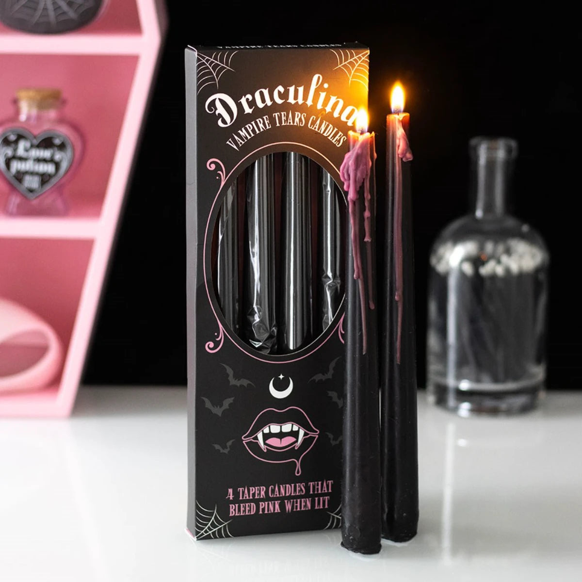 Pink Vampire Tears Candles Draculina Goth Pink Taper Set of 4
