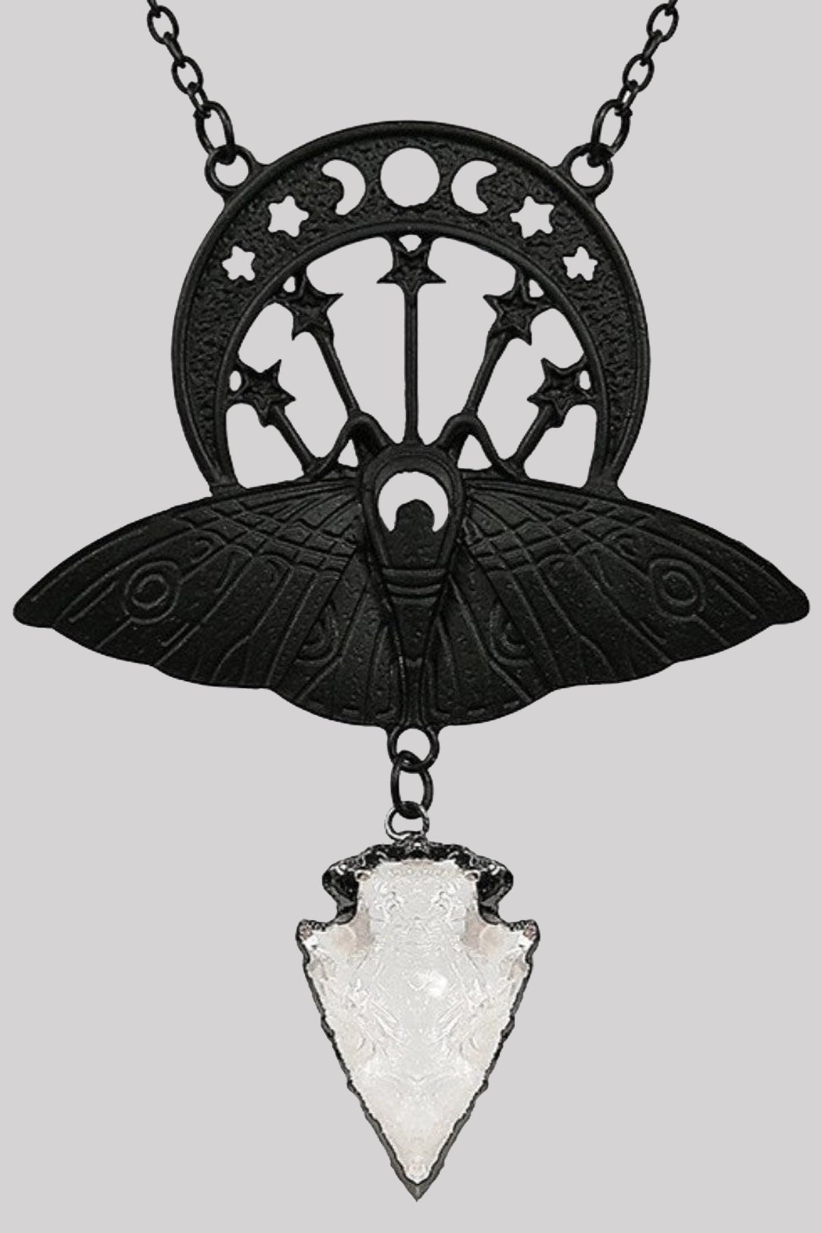 Restyle Crystal Moon Moth Quartz Goth Necklace