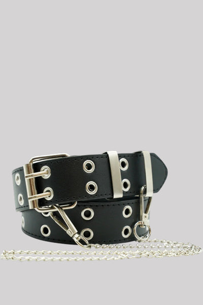 Ro Rox Rudie Double Eyelet PU Belt with Square Buckle & Chain | Ro Rox