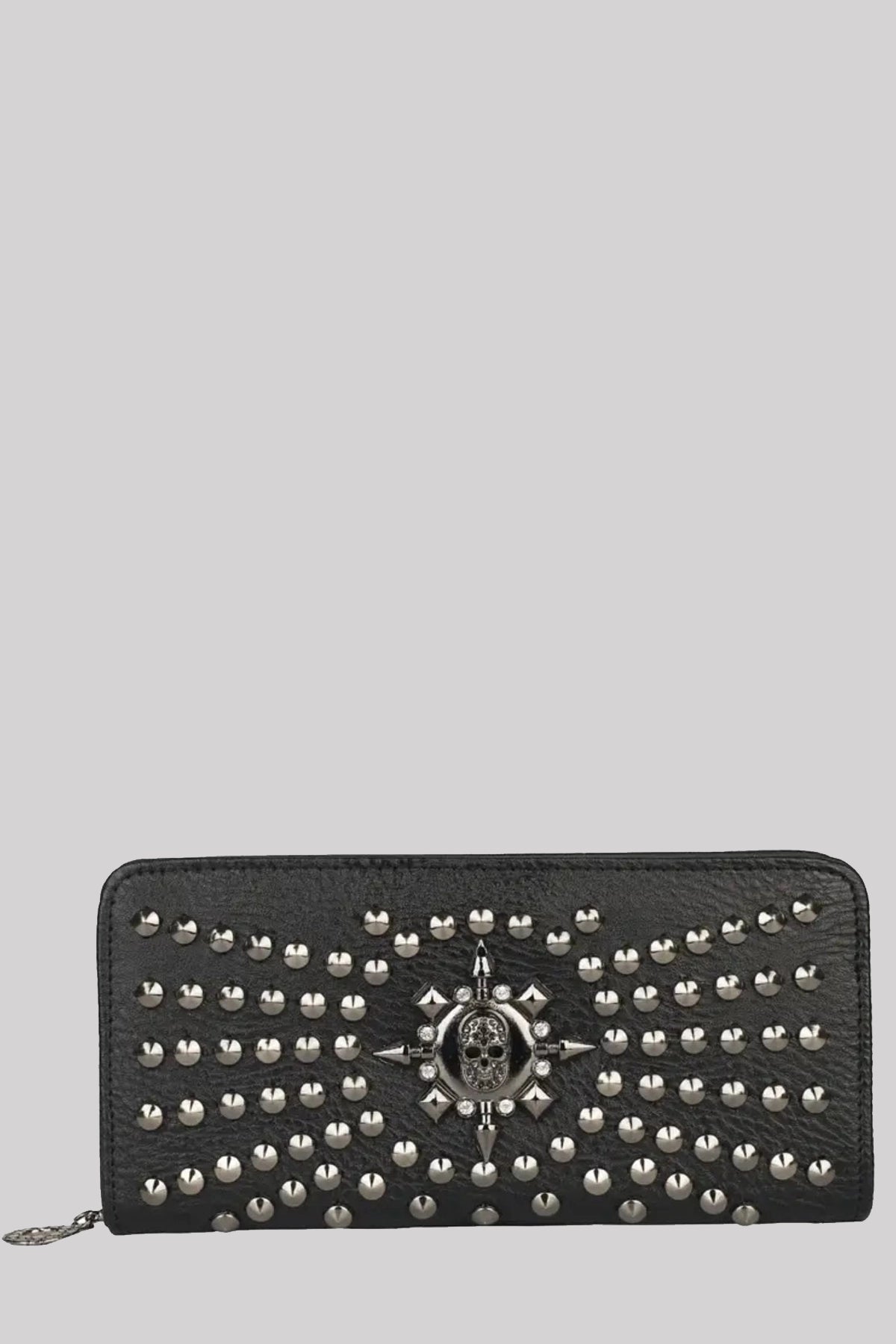 Ro Rox Studded Skull Faux Leather Zip Around Wallet