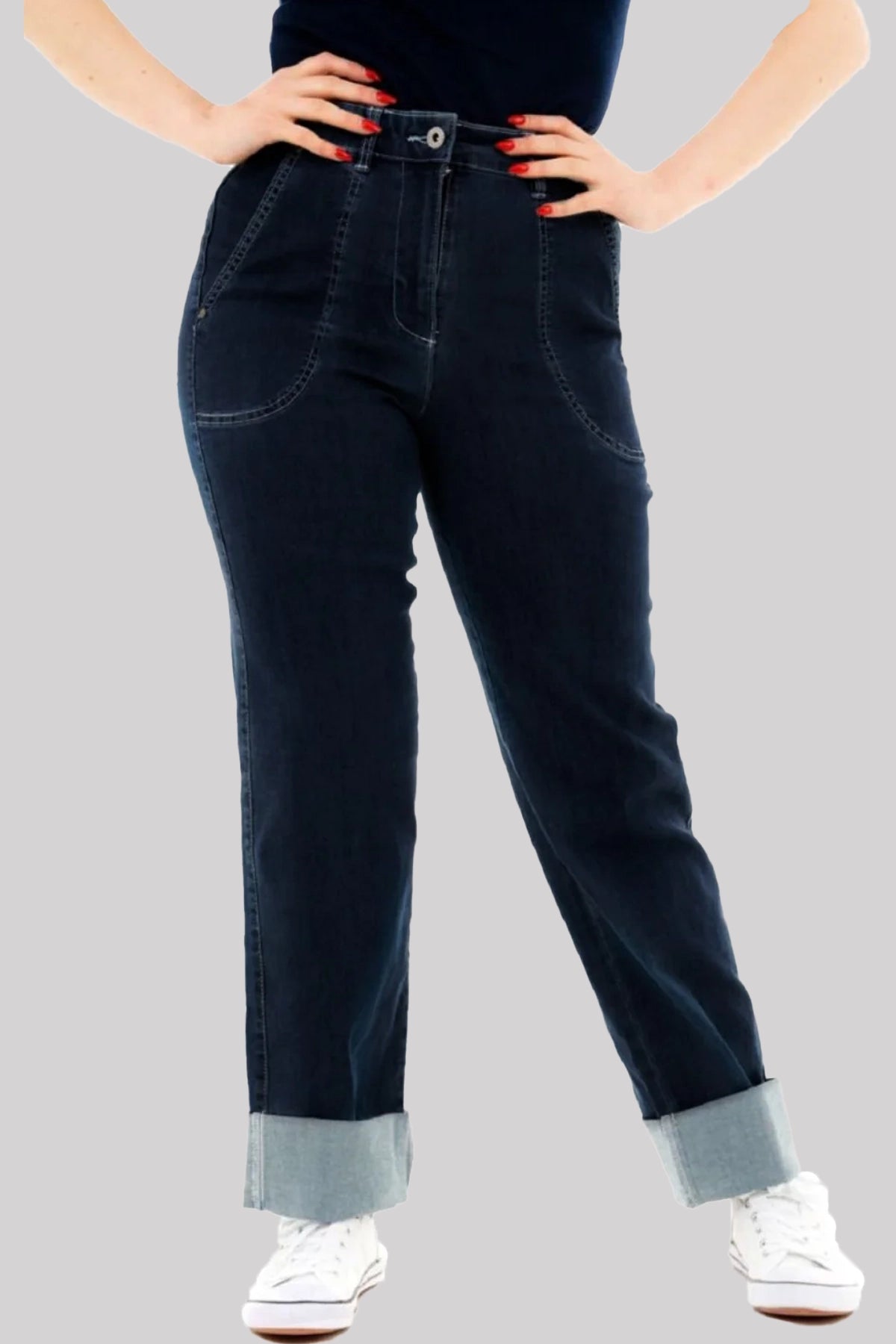 Ro Rox Thelma Retro Vintage Style 1950'S Denim Jeans, Navy Blue