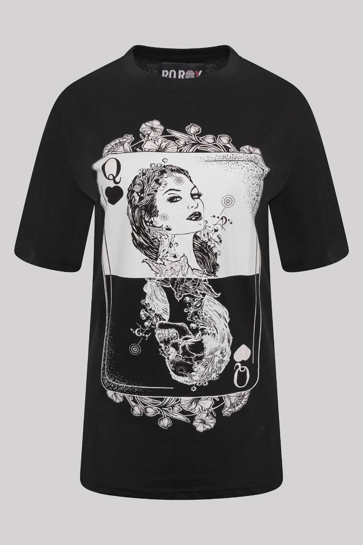 Ro Rox Queen of Hearts Playing Card Goth Oversized T-shirt