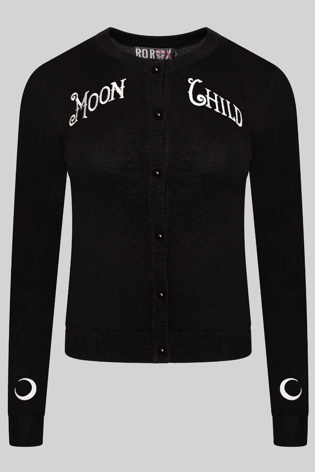 Ro Rox Moon Child Embroidery Rockabilly Knitted Long Sleeve Cardigan