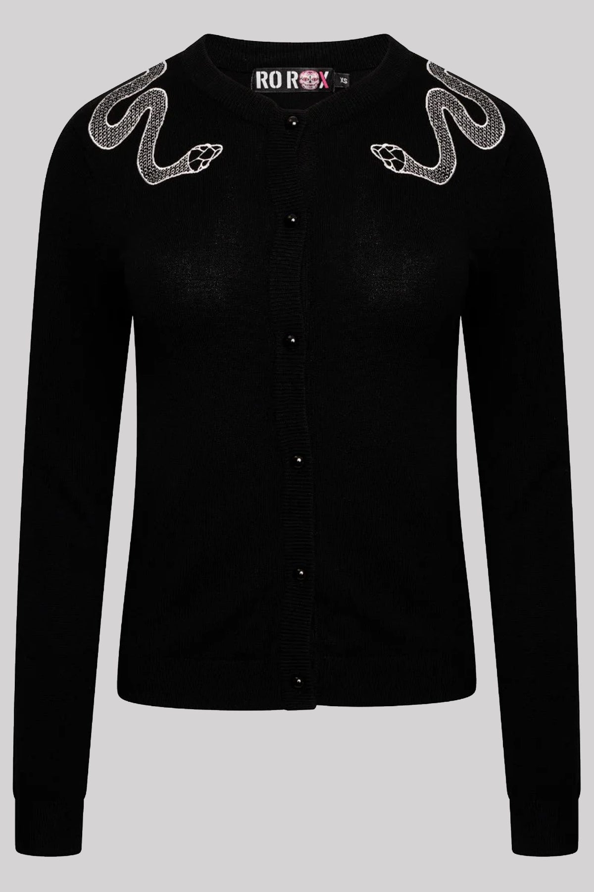 Ro Rox Snake Embroidery Gothic Knitted Long Sleeve Cardigan