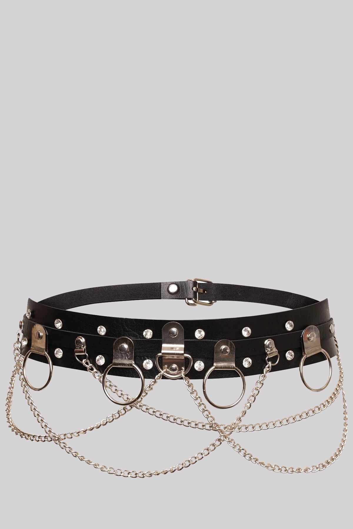 Ro Rox Parker Diamante O Ring Chain Faux Leather Belt