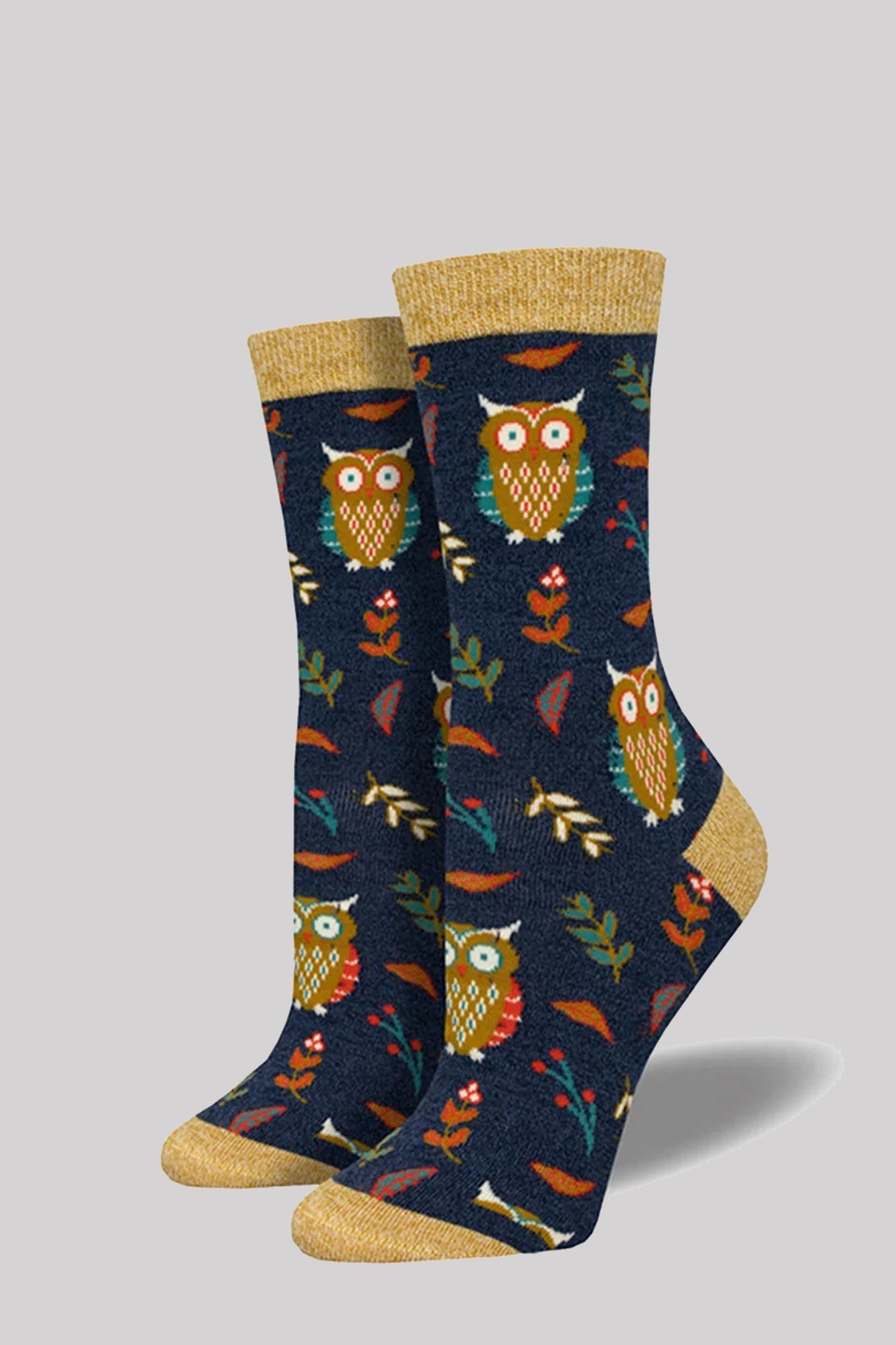 Ro Rox Nature Brown Owl leaf Cute Character Quirky Ankle Socks