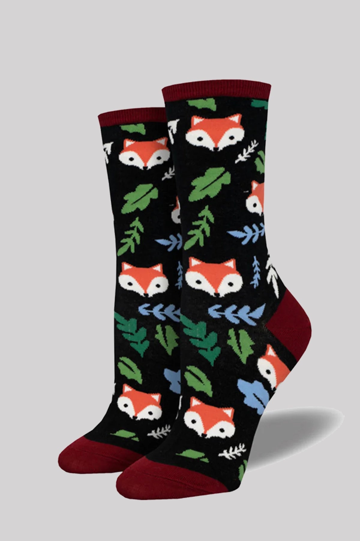 Ro Rox Nature Black Fox leaf Cute Character Quirky Ankle Socks