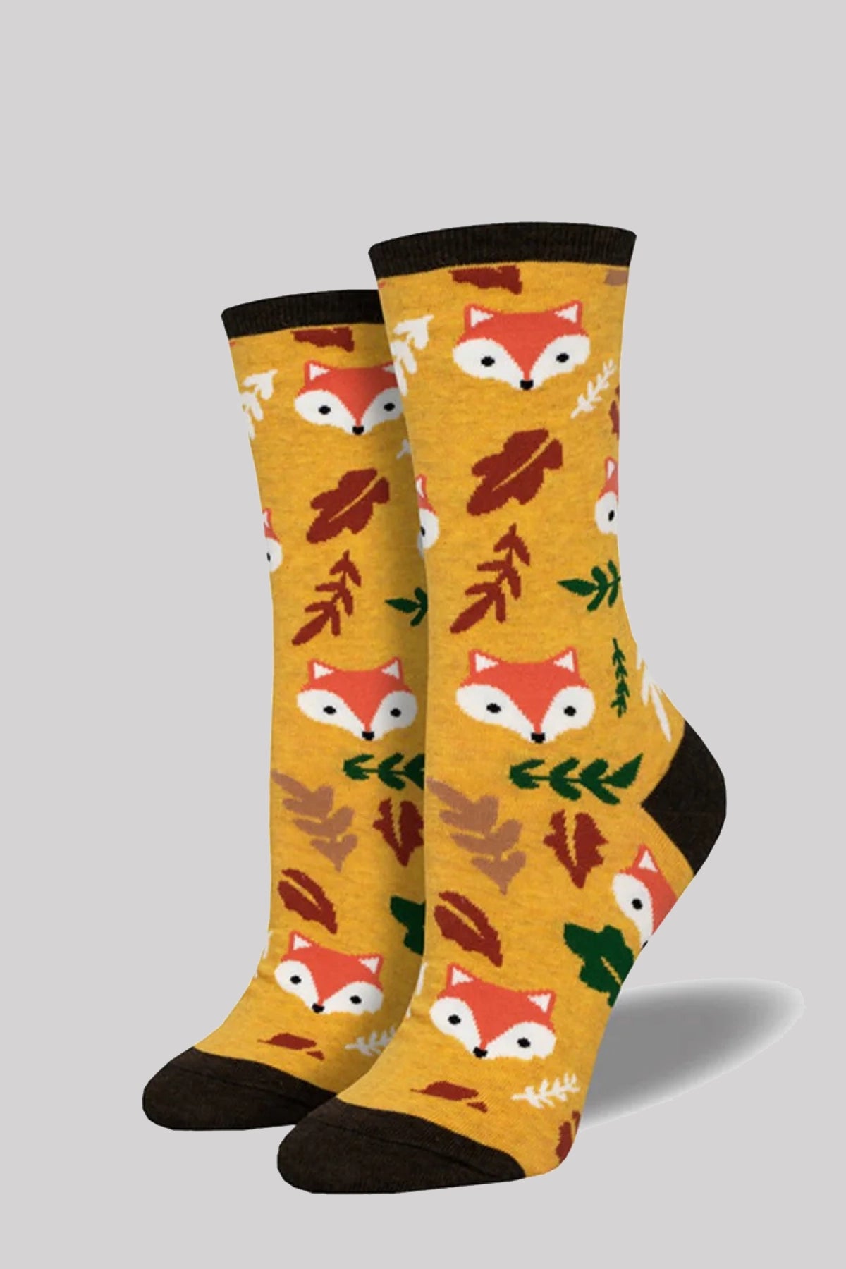 Ro Rox Nature Yellow Fox leaf Cute Character Quirky Ankle Socks