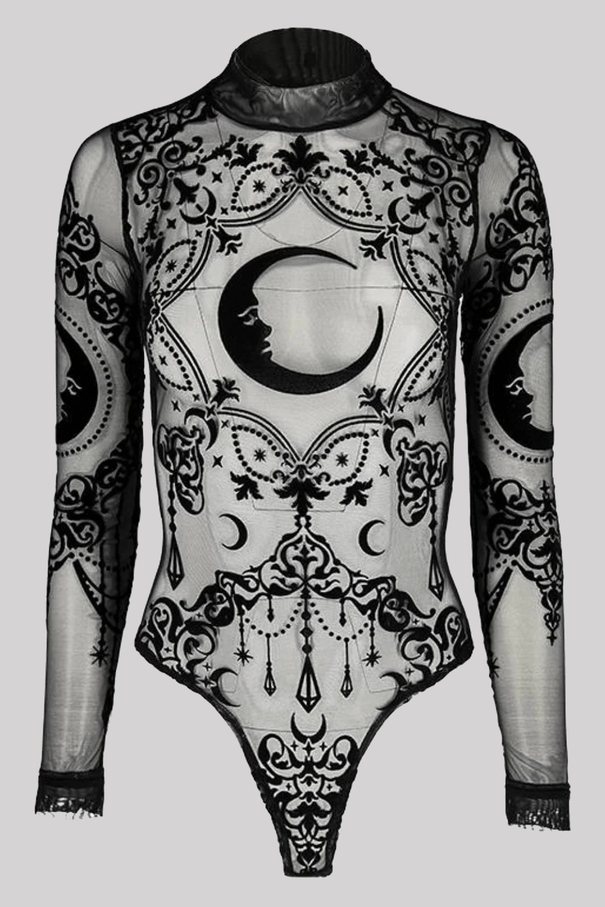 Restyle Gothic Crescent Ornamental Mesh Velvet Bodysuit